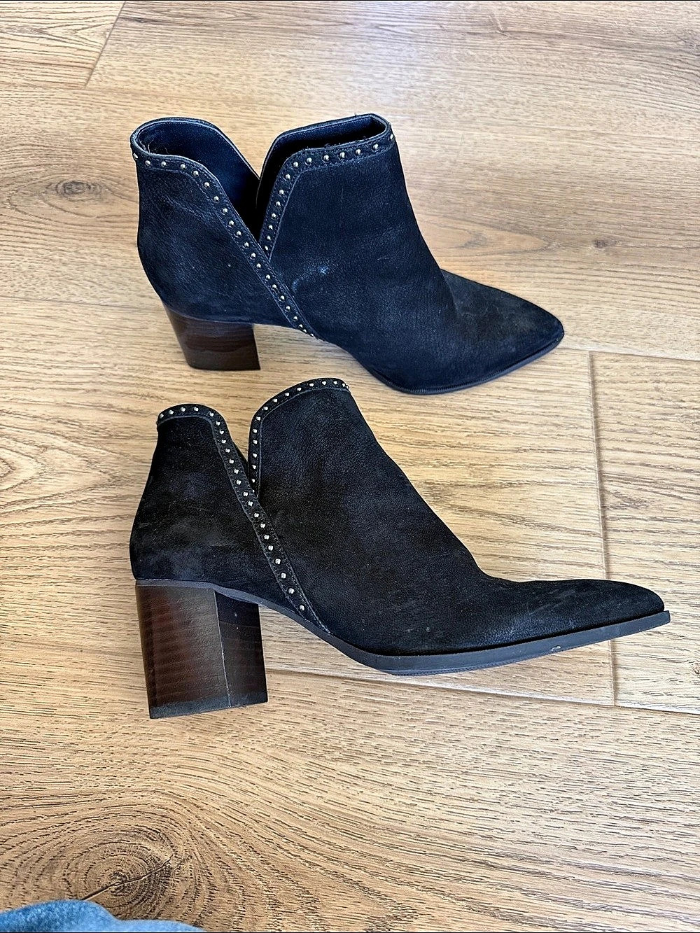 Sole Society Pointed Toe Studded Ankle Boots in Black